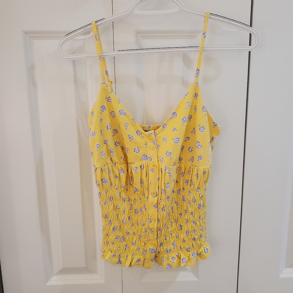 French connection yellow floral smocked cami xs NWT